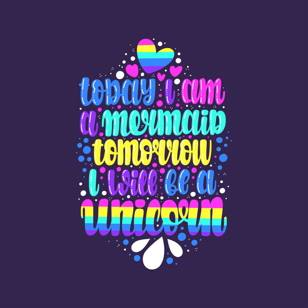 Illustration of Unicorn theme. Vector lettering. Design for cards, clothes and other - Vetor, Imagem
