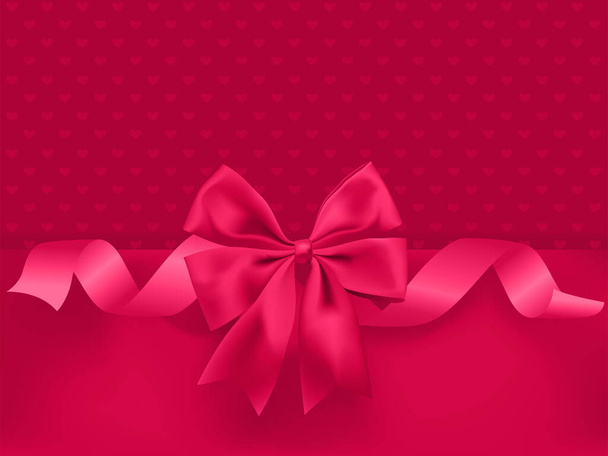 greeting card with realistic red bow on a pink background - vector and illustration. - Vektor, kép
