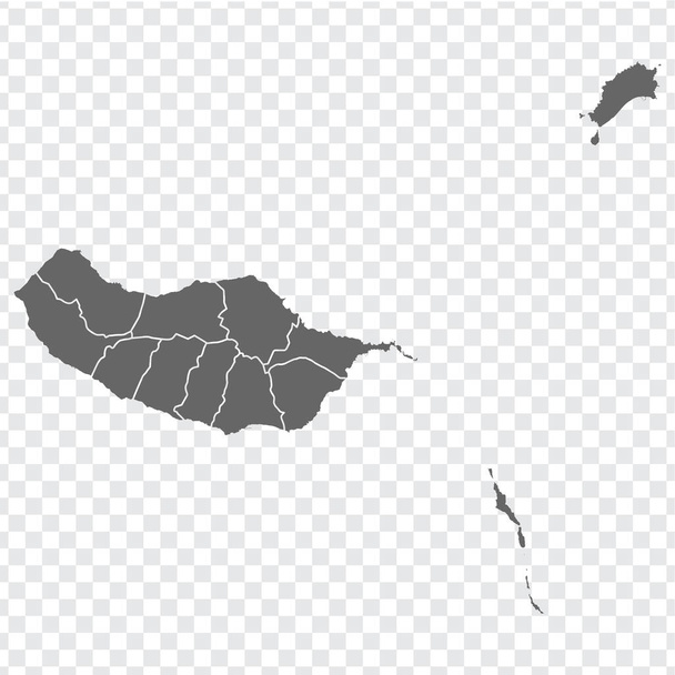 Madeira üres térképe. Kiváló minőségű térkép Madeira tartományokkal átlátható háttérrel a weboldal design, app, Ui. Afrikában. 10. rész. - Vektor, kép