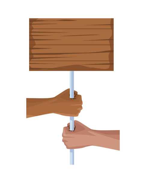 rotujenvälinen kädet ihmisen kanssa puinen etiketti
 - Vektori, kuva