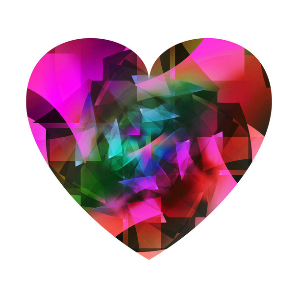 illustration of a gemstone in heart shape. polygonal and differently transparent,colored gradient shapes collated in plane modes. smooth outer shape. - Fotoğraf, Görsel