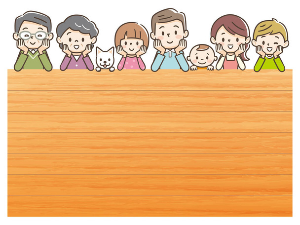 Ilustração da família feliz com placa de madeira
 - Vetor, Imagem