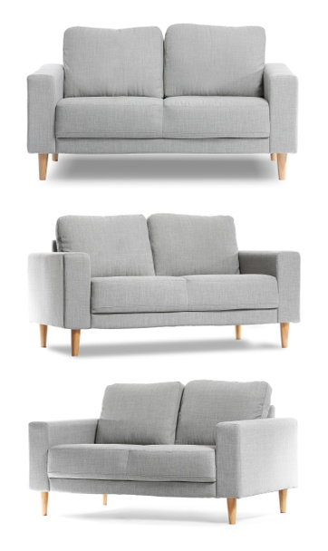 Collage with modern sofa on white background - Photo, Image