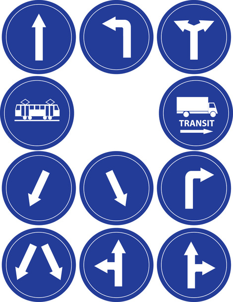 Traffic direction signs, tram and transit sign - Vector, Image