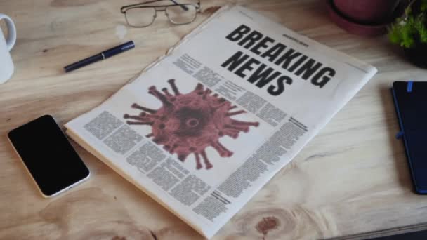 Media spreading information newspaper desk front page image corona virus  - Footage, Video