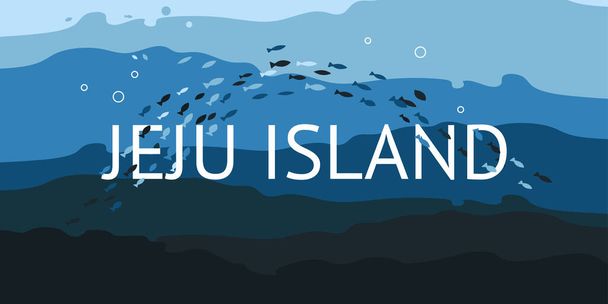 plantilla para banner bienvenido a la isla de jeju sobre fondo azul oscuro. para tarjetas y carteles
 - Vector, Imagen