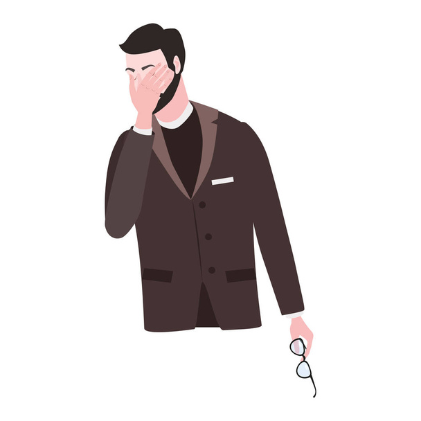 Businessman with facepalm gesture. Headache, disappointment or shame sad stressed face, worry disappointed expression. Cartoon style vector illustration isolated - Vector, Image