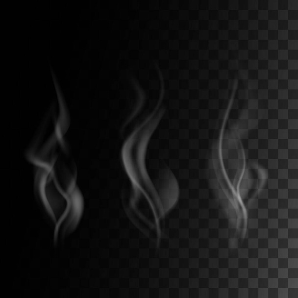 透明度の高い暗い背景に隔離されたリアルな煙のセットベクトルイラスト - ベクター画像