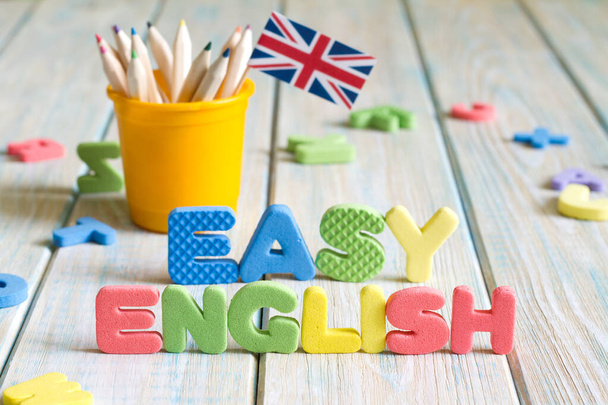 Learning speaking and teaching english with british flag abstract background concept - Foto, Imagem