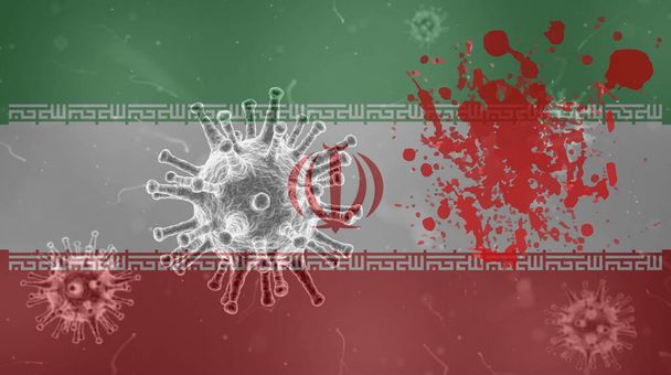 Coronavirus: flag with blood of Iran. Epidemic covid-19 - Foto, afbeelding