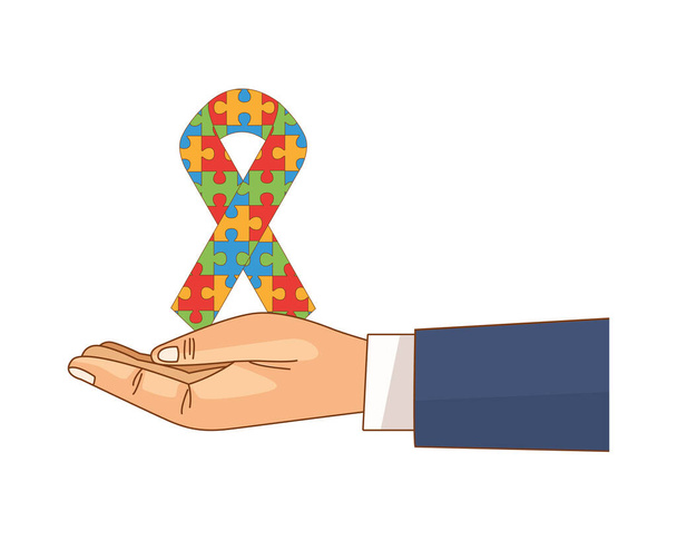 wstążka kampanii podnoszenia ręki z puzzle gry - Wektor, obraz