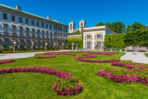 The decorated gardens of the Mirabell Palace in Salzburg, Austria - 写真・画像