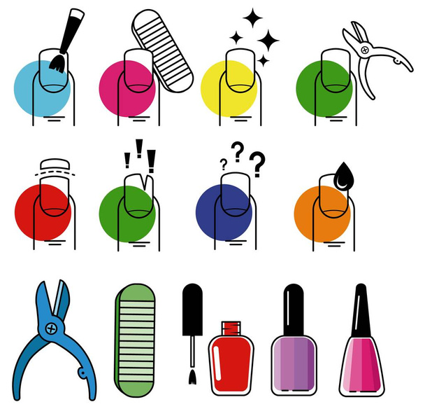 Manicure tools and accessories. Manicure line icons. - Vector, Image
