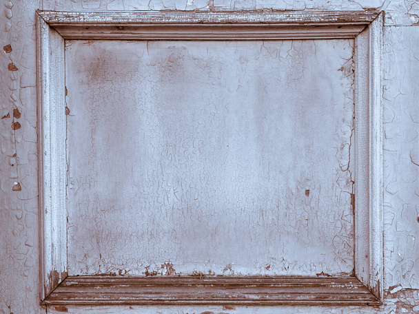 Wooden old rectangular frame - frayed wooden light brown, beige framed surface, copy space - Photo, Image