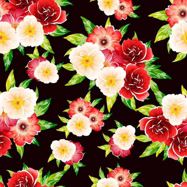 Colourful vintage style flowers seamless pattern - Vector, afbeelding