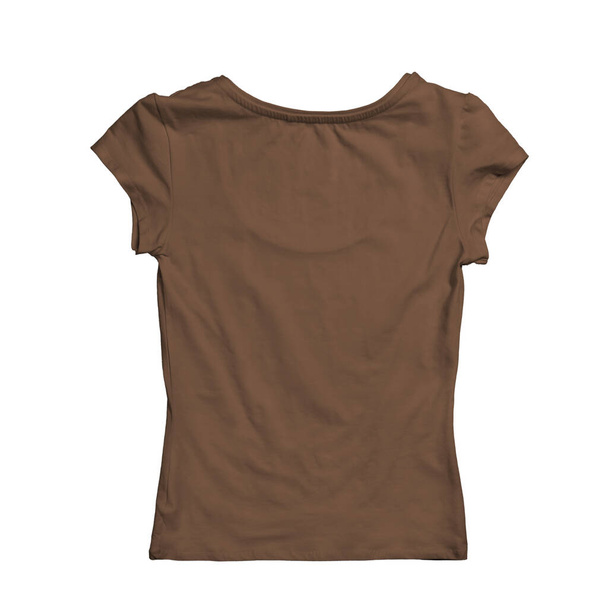 Tartu tähän Back View Woman Tpaita Mock Up Royal Brown Color on yksinkertainen ja moderni tyhjä malli
. - Valokuva, kuva