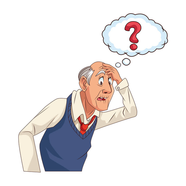 old grandfather with interrogation symbol in speech bubble - Vector, Image