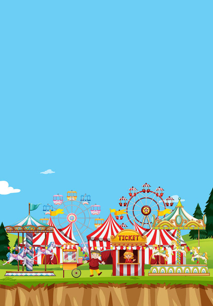 Cirkuszi jelenet sok lovaglás nappal illusztráció - Vektor, kép