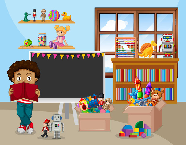 Сцена с мальчишеским чтением в классной комнате
 - Вектор,изображение