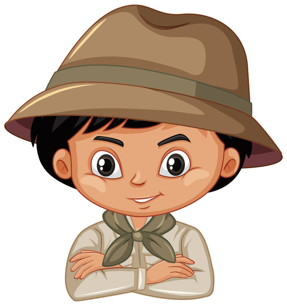 Boy in scout uniform on white background illustration - Vector, Image