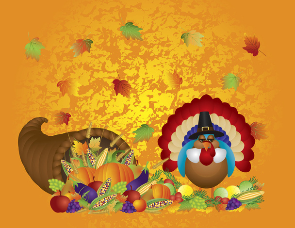 Thanksgiving Day Feast Cornucopia Turkey Pilgrim with Background - Vector, Image