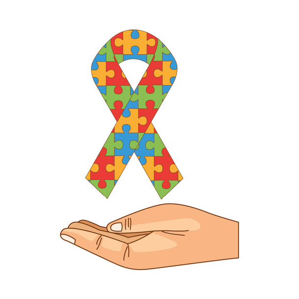 ruční zvedání kampaň stuha s puzzle herní kousky - Vektor, obrázek