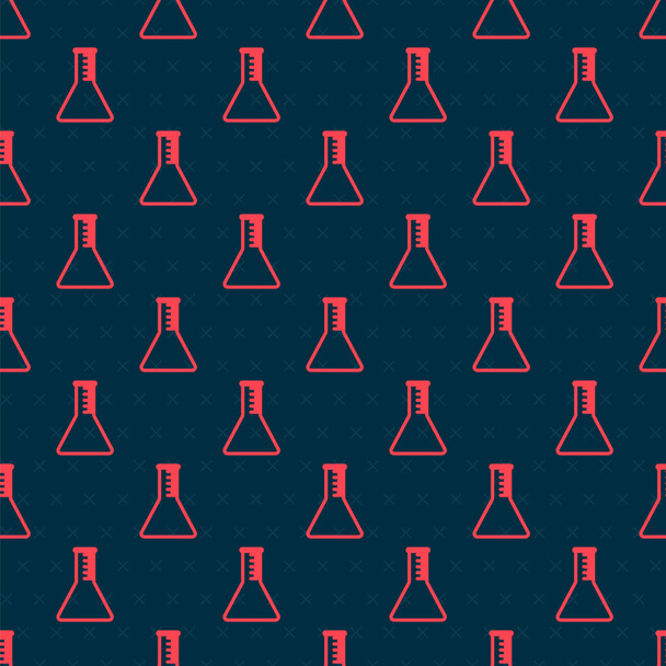 Red line Oil petrol test tube icon isolated seamless pattern on black background. Vector Illustration - Vector, Image