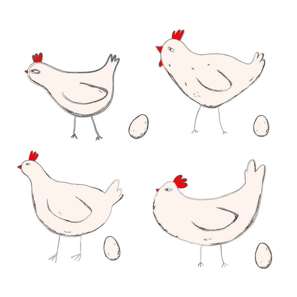 Vektor-Set von Beauty-Hühnern und Eiern ausgeschnitten - Vektor, Bild