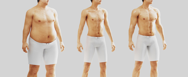 Man body fat and thin, gym, 3d rendering - 写真・画像