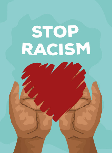 interracial hands with heart stop racism campaign - Vector, Image