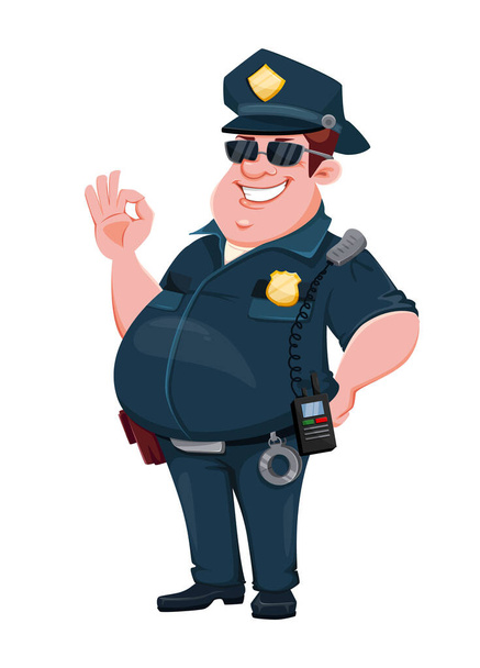 Police officer. Funny cartoon character. Vector illustration isolated on white background - Vector, Image