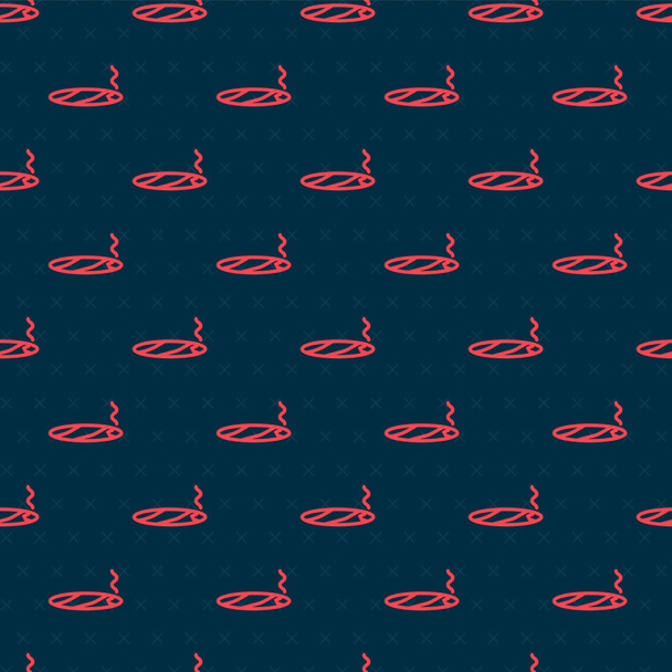 Rode lijn Sigaar met rook pictogram geïsoleerd naadloos patroon op zwarte achtergrond. Vector Illustratie - Vector, afbeelding