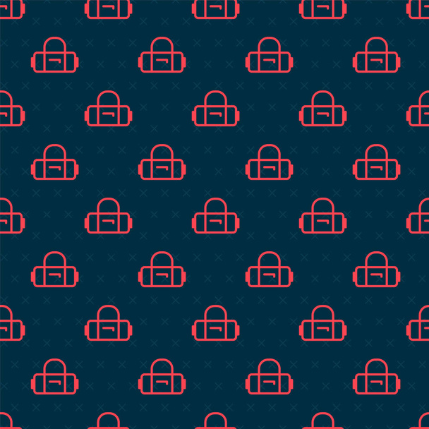 Красная линия Чемодан для путешествия иконка изолированный бесшовный узор на черном фоне. Путешествую по багажному знаку. Значок дорожного багажа. Векторная миграция - Вектор,изображение