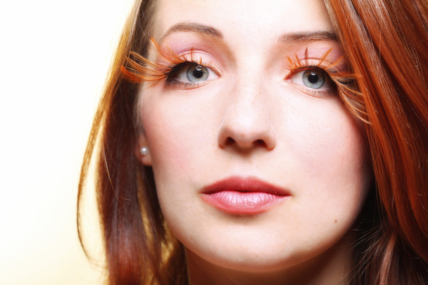 Autumn woman stylish creative make up false eye lashes - Foto, imagen