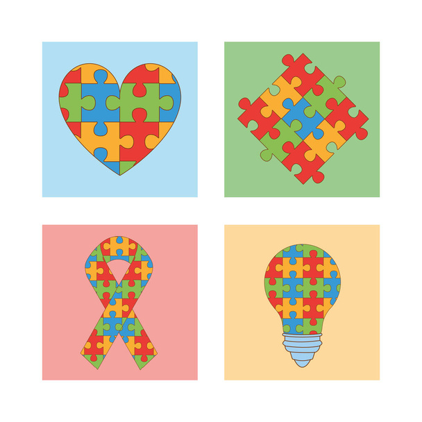 Dia mundial do autismo com peças de jogo de quebra-cabeça
 - Vetor, Imagem