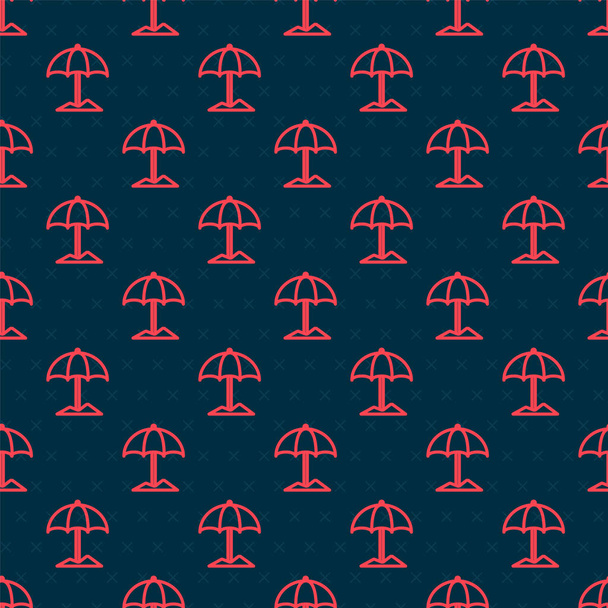 Červená čára Sluneční ochranný deštník pro ikonu pláže izolované bezešvé vzor na černém pozadí. Velký slunečník pro venkovní prostor. Plážový deštník. Vektorová ilustrace - Vektor, obrázek