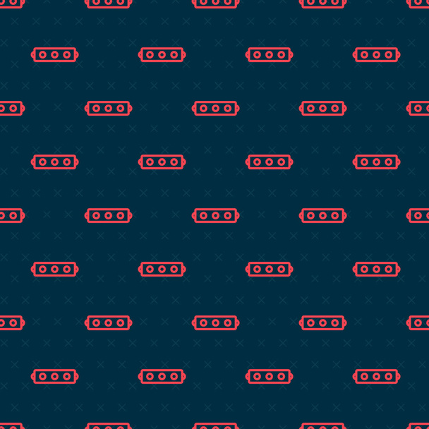 Rode lijn Siliconen bal gag met een lederen riem pictogram geïsoleerd naadloos patroon op zwarte achtergrond. Fetish medeplichtig. Sex speelgoed voor mannen en vrouwen. Vector Illustratie - Vector, afbeelding