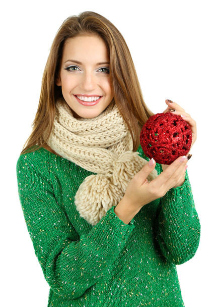 Beautiful smiling girl with Christmas toy - Photo, Image