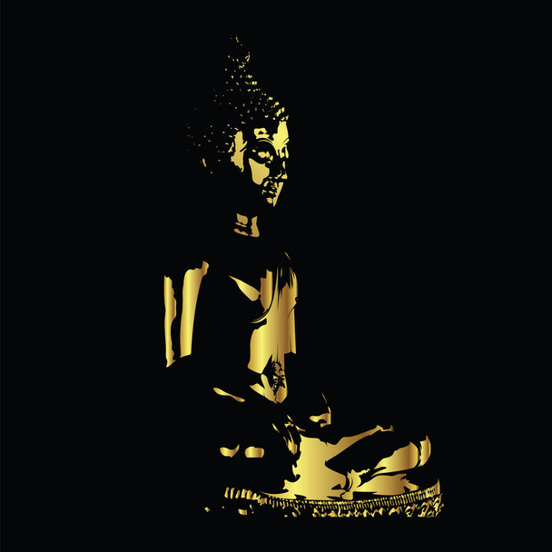 Gouden Boeddha met gouden rand element isoleren op zwarte achtergrond (Vector plat concept) - Vector, afbeelding