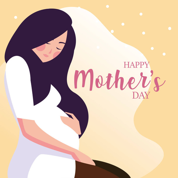pregnant woman with label happy mother day - Vector, Imagen