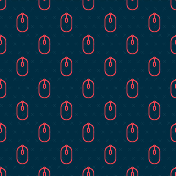 Línea roja icono de juego del ratón de la computadora patrón inconsútil aislado sobre fondo negro. Óptica con símbolo de rueda. Ilustración vectorial
 - Vector, imagen