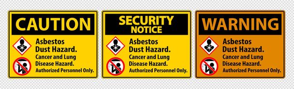 Veiligheidsetiket, asbest stofgevaar, kanker en longziekte alleen toegestaan personeel  - Vector, afbeelding