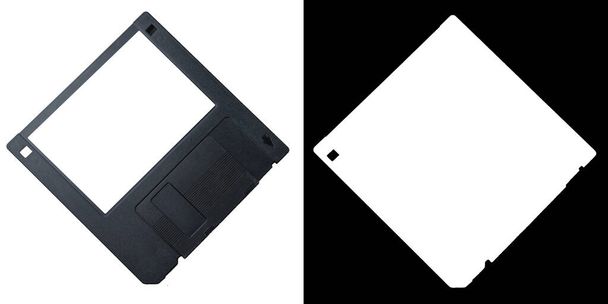 Un disquete negro sobre fondo de imagen transparente, disquete con canal alfa sobre fondo negro
 - Foto, imagen