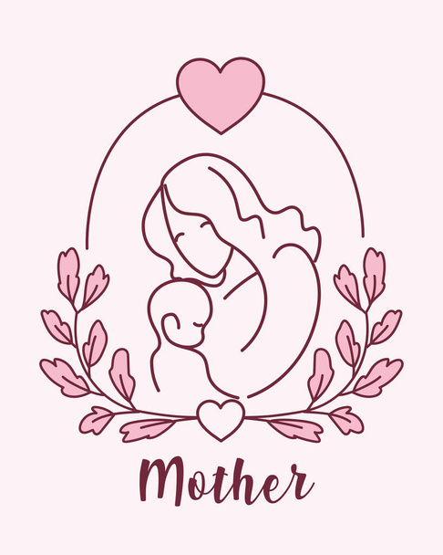 赤ちゃんを持つ母親ラベルを持つ母親のシルエット - ベクター画像