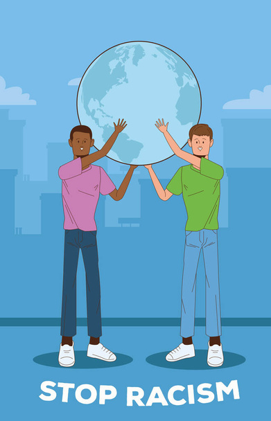 couple of interracial men stop racism campaign - Вектор,изображение