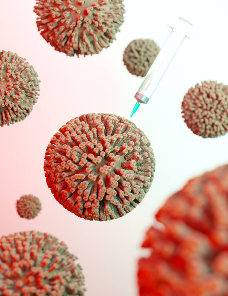 Coronavirus 2019-ncov gripe infección 3D ilustración médica. Coronavirus 3d rendering. Ilustración mostrando la estructura del virus epidémico. Peligroso virus de la corona ncov asiático, concepto de riesgo pandémico SARS. Icono, lugar para el texto
. - Foto, imagen