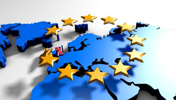 Bandera 3D de la UE con una estrella caída
 - Foto, Imagen