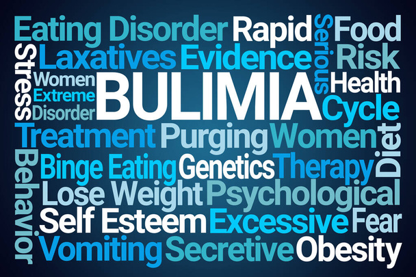 Bulimia Word Cloud na modrém pozadí - Fotografie, Obrázek