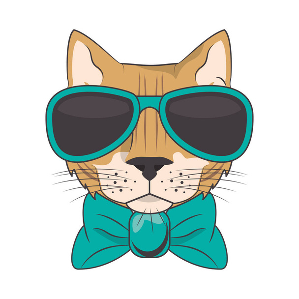 gato divertido con gafas de sol estilo fresco
 - Vector, Imagen