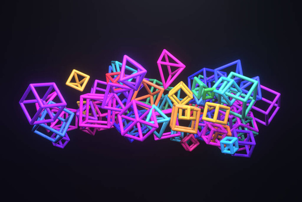 Flying box inter-locked square, for design texture or title background. 3D render. - Fotó, kép